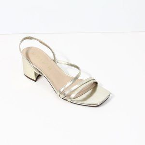Unisa Women Gold Sandals sz 7.5 Square Toe Block Heel Faux Leather Shoes